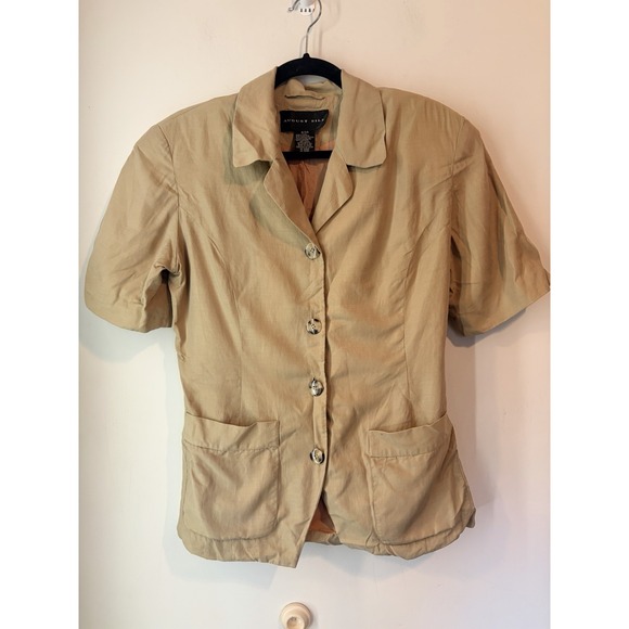 august silk Tops - Vintage August Silk Tan Silk Blend Women's Button Top Short Sleeves Pockets sz 4